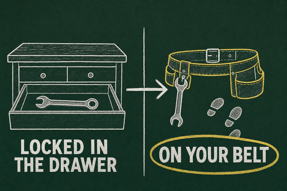 Wrench in drawer versus on tool belt