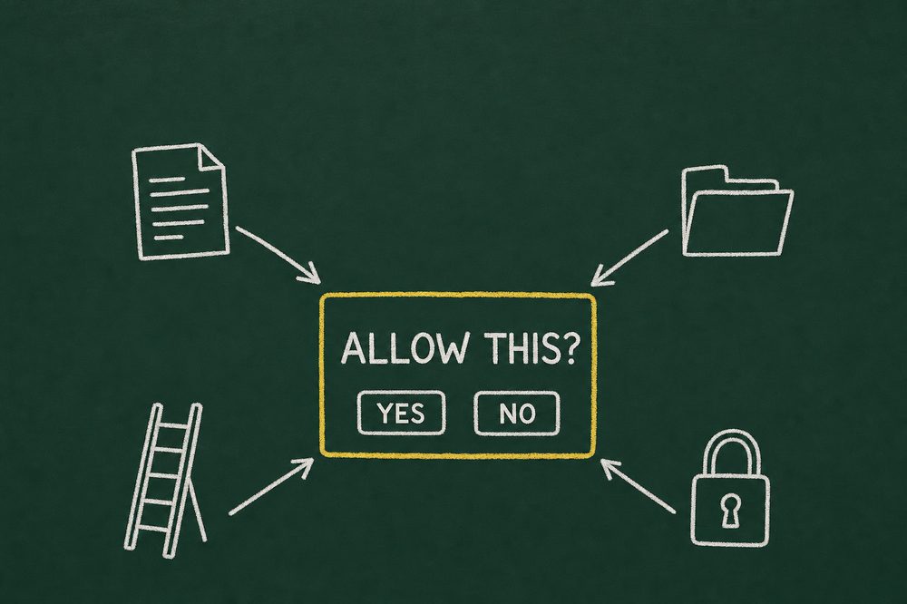 Permission dialog with four objects pointing at it