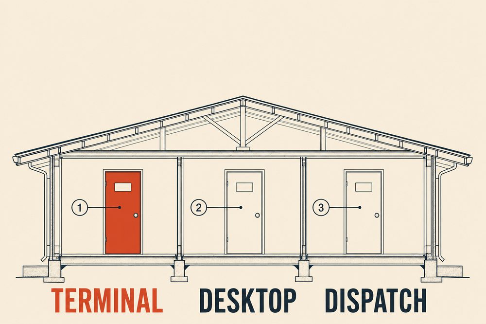 Cutaway house with three doors